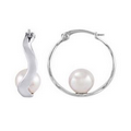 White Pearl in Sterling Silver Hoop Earrings